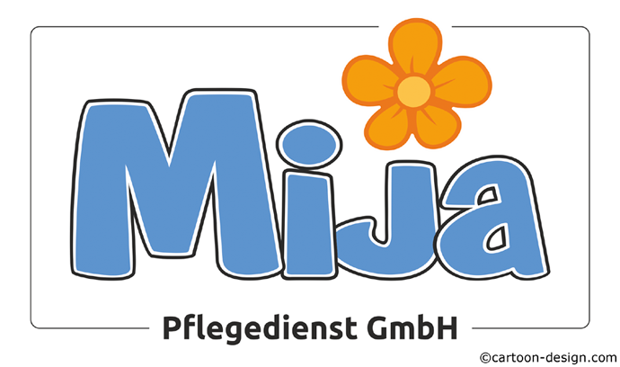 Cartoon-Logo für die Mija Pflegedienst GmbH – Schriftzuf mit Blume