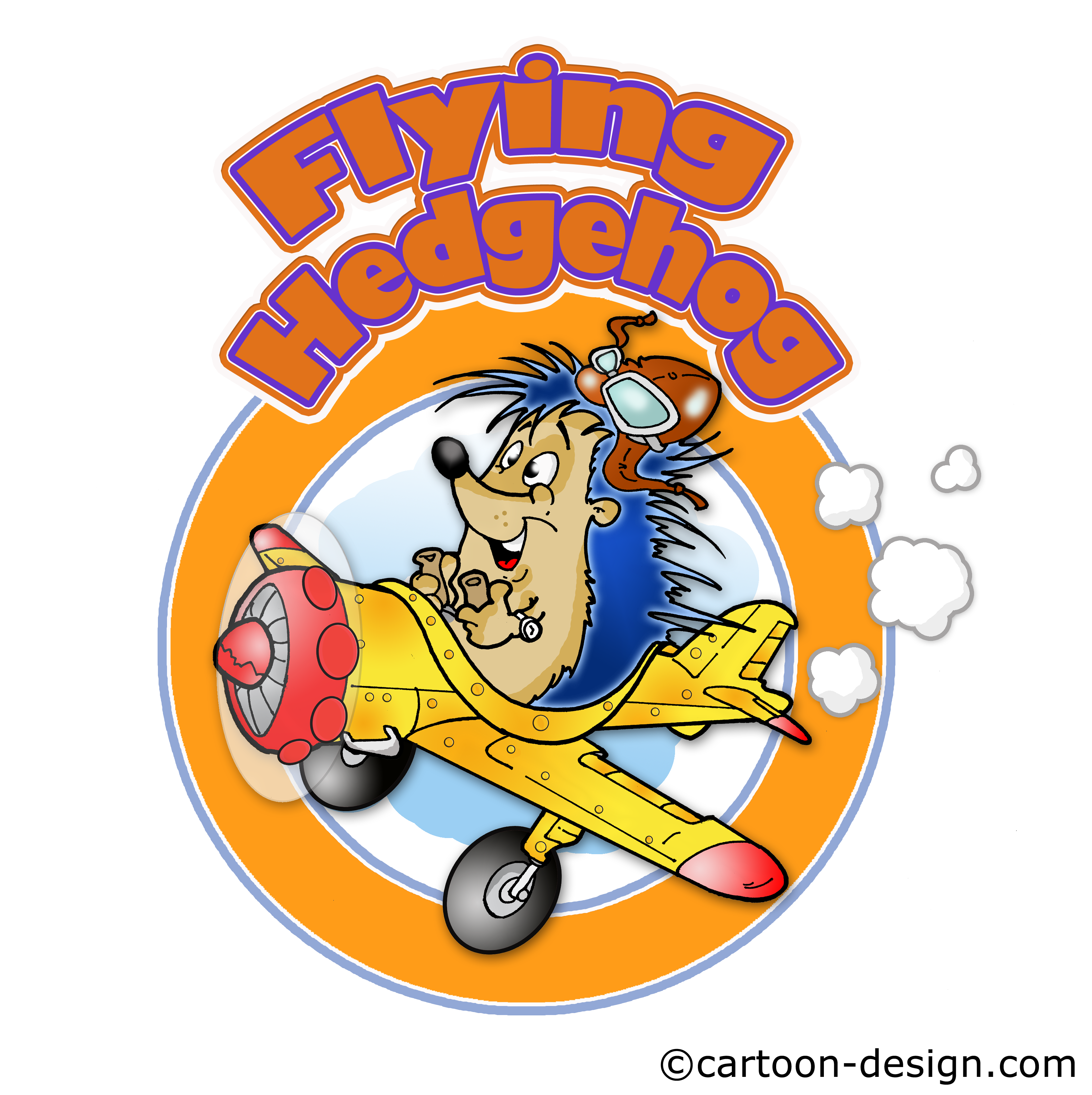 Igel fliegt im Flugzeug Logo-Design im Cartoonstil