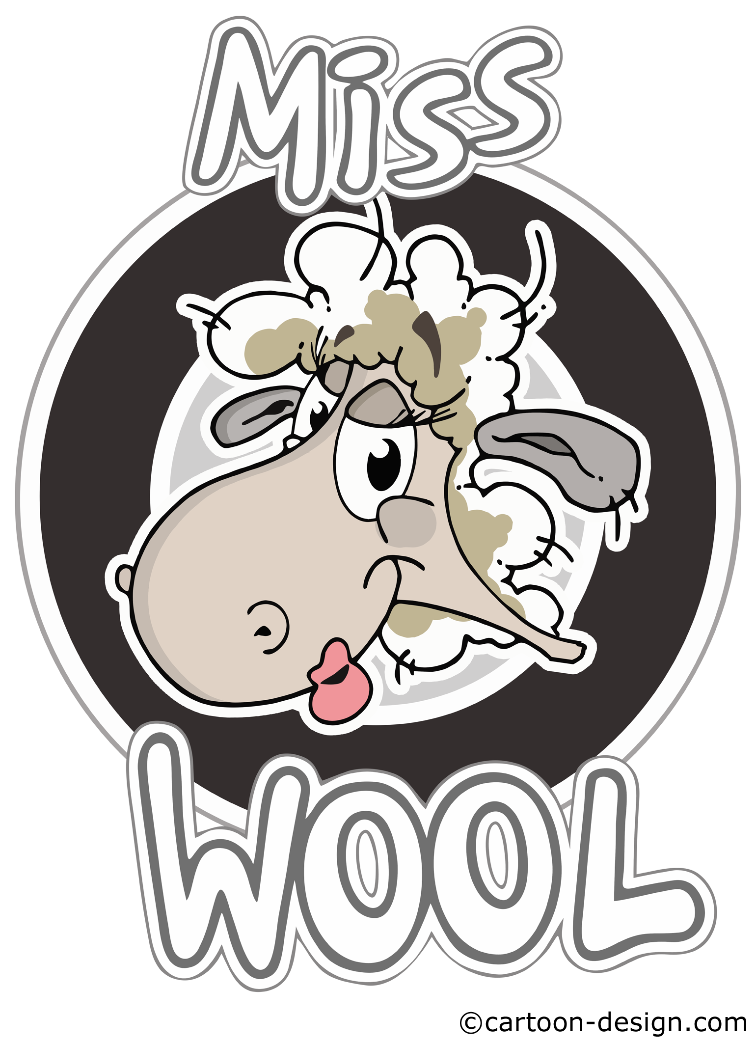 Logo mit fröhlichem Cartoon-Schaf - Markenzeichen für Bekleidungs-Manufaktur