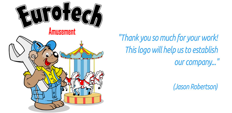 Cartoon Logo mit Handwerker und Karussell